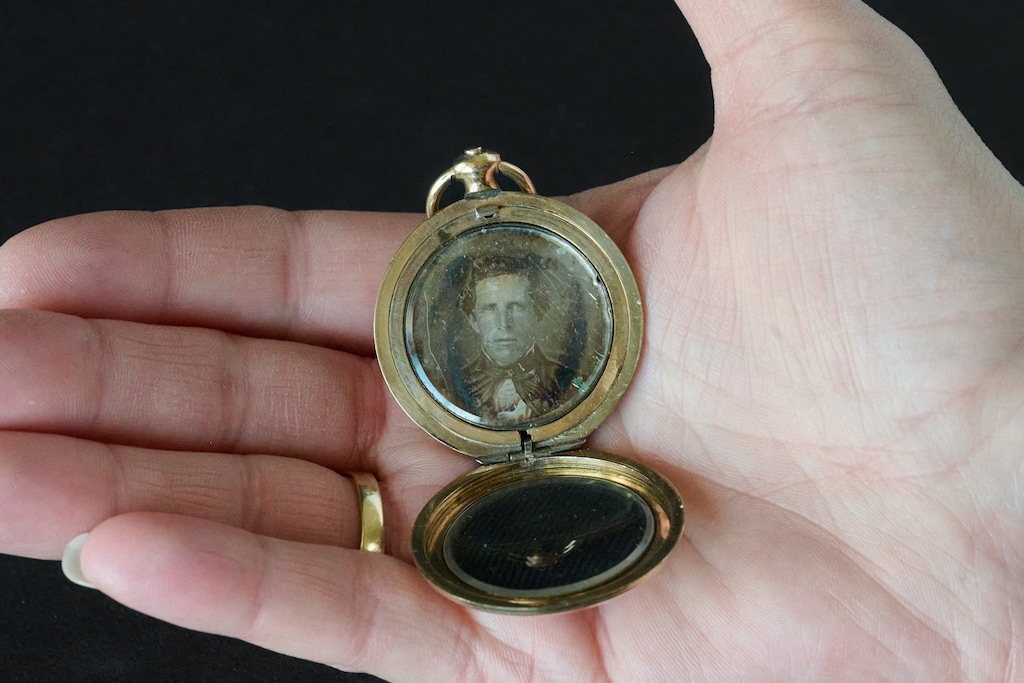 (The Church of Jesus Christ of Latter-day Saints) A locket containing a daguerreotype reported to be from the 1840s. Some believe it may be an image of Joseph Smith.
