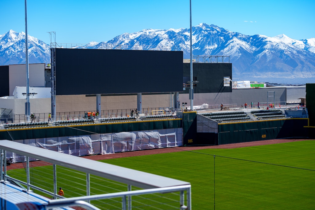 (Trent Nelson  |  The Salt Lake Tribune) Construction nears completion at The Ballpark at America First Square in South Jordan on Wednesday, March 26, 2025.