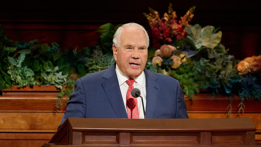 (The Church of Jesus Christ of Latter-day Saints) Apostle Ronald A. Rasband speaks during the Saturday afternoon session of General Conference at the Conference Center in Salt Lake City, Oct. 3, 2026.