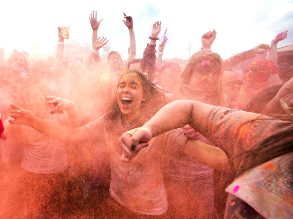 (Rick Egan  |  The Salt Lake Tribune) Revelers dance to the sounds of Aakansha Bollypop, during the 22nd annual Holi Festival of Colors at the Sri Sri Radha Krishna Temple in Spanish Fork, Saturday, March 24, 2018. The festival which celebrates the beginning or spring is also known as at the Festival of Love.