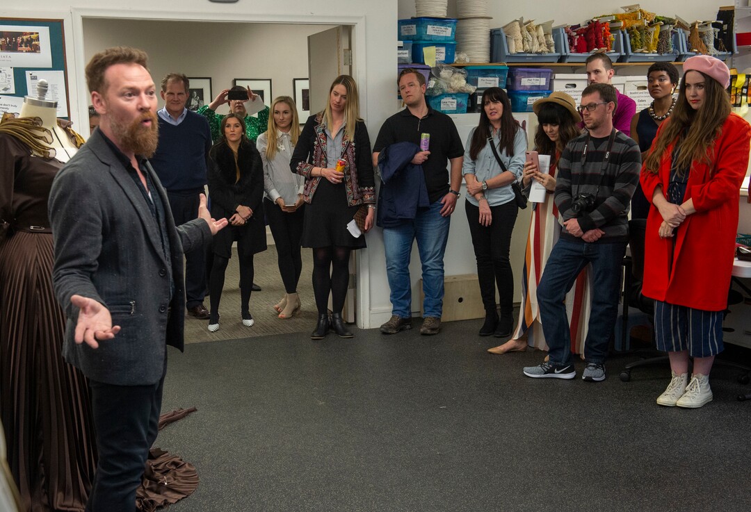 (Rick Egan  |  The Salt Lake Tribune)  "Project Runway" alum Bradon McDonald talks about his original designs during a preview event for "Norma," at the Utah Opera Production Studios, Monday, April 15, 2019.