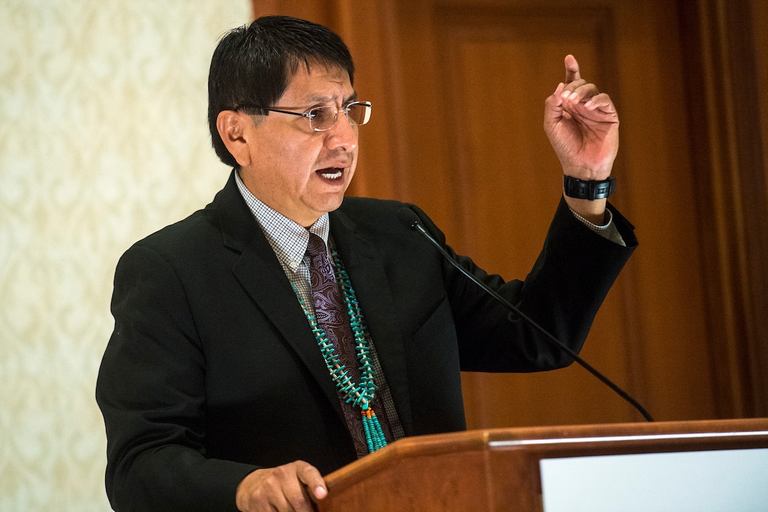 (Chris Detrick  |  The Salt Lake Tribune) Jonathan Nez, Vice President, Navajo Nation, speaks during a press conference at the Salt Lake Marriott City Center Monday, December 4, 2017.  