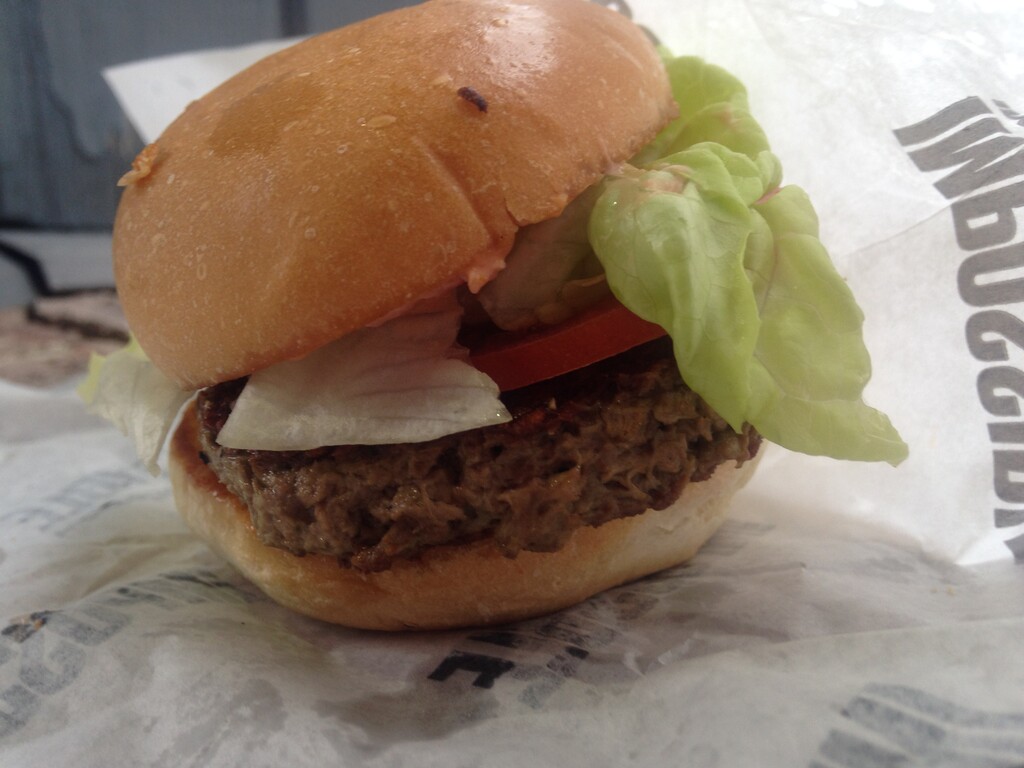 (Sean P. Means  |  The Salt Lake Tribune) An Impossible Burger slider, one of many being served as free samples from a food truck in Park City to people attending the 2018 Sundance Film Festival.