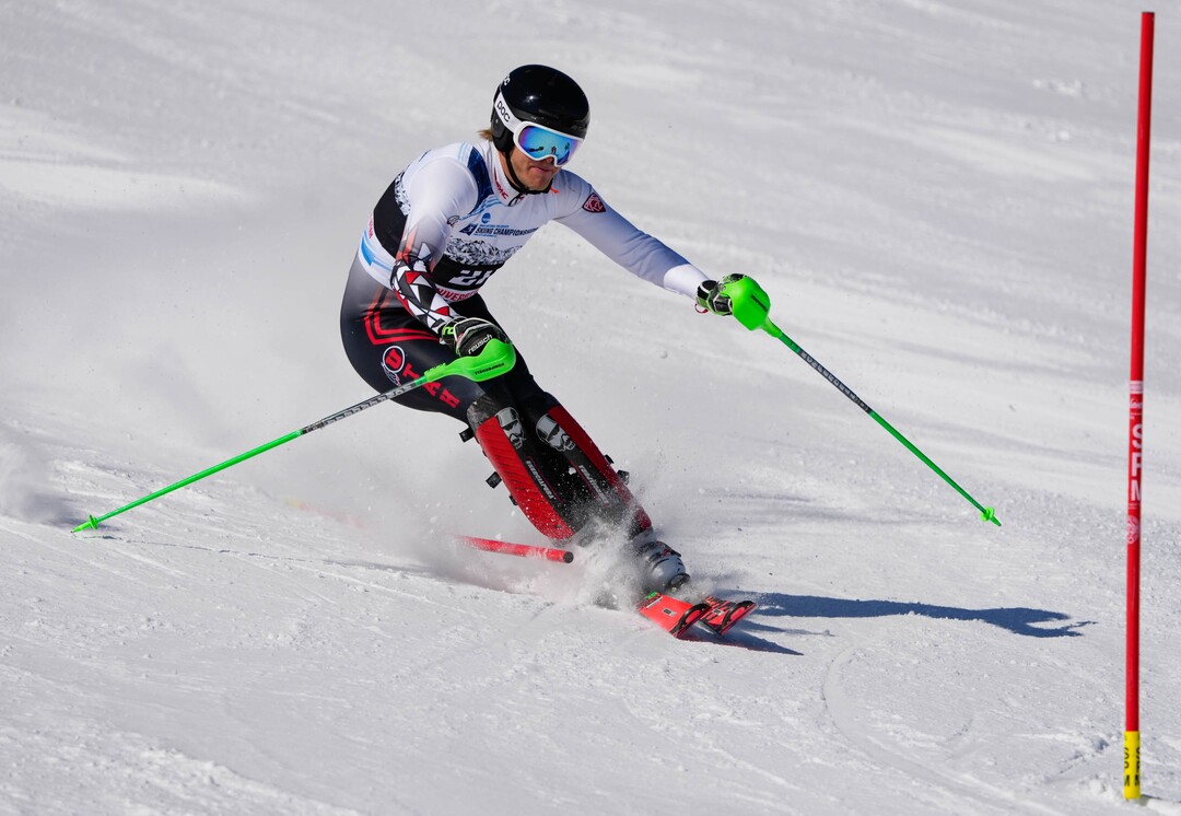 (Francisco Kjolseth | The Salt Lake Tribune) Joachim Bakken Lien of the University of Utah competes in men’s slalom during the NCAA Skiing Championships held at Park City Mountain Resort on Friday, March 11, 2022, in Park City, Utah.