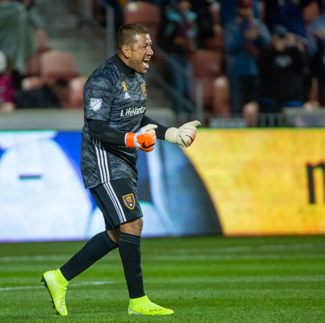 (Rick Egan  |  The Salt Lake Tribune)      Real Salt Lake goalkeeper Nick Rimando (18) reacts as Real Salt Lake defeats the Houston Dynamo 2-1 in his last regular season home game, in MLS soccer action, at Rio Tinto Stadium, Sunday, Sept. 29, 2019.