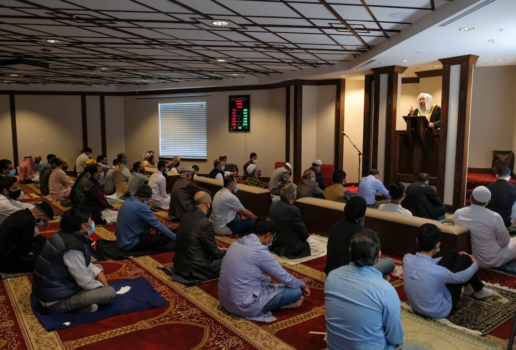 (Leah Hogsten | The Salt Lake Tribune) Members of Ogden's Islamic Center of Kuwait in Utah celebrate Eid al-Fitr, celebrated by Muslims worldwide and marking the end of the monthlong dawn-to-sunset fasting of Ramadan, May 13, 2021.