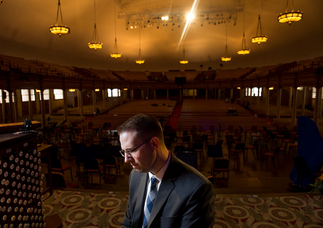 (Leah Hogsten  |  The Salt Lake Tribune) "This was a dream come true that I never thought was ever actually going to happen, " said Brian Mathias, who was hired in January 2018 to become one of four full-time organists for the Mormon Tabernacle Choir. Christiansen is pictured playing the Mormon Tabernacle Choir organ, Thursday, March 1, 2018. 