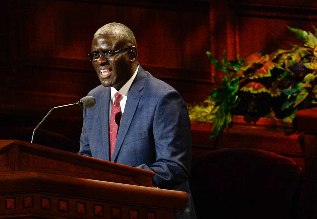 (Francisco Kjolseth  |  The Salt Lake Tribune)  Peter M. Johnson, general authority Seventy of The Church of Jesus Christ of Latter-day Saints, speaks to the congregation of the 189th Semiannual General Conference in Salt Lake City on Sunday, Oct. 6, 2019.