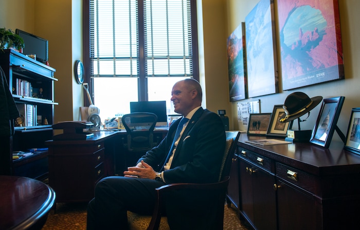 Leah Hogsten | The Salt Lake Tribune Justin Harding, chief of staff to Utah Gov. Gary Herbert, July 16, 2018. Harding manages the governorÕs executive office and staff, coordinates the governorÕs cabinet and stands as proxy for Gov. Herbert in formal government business.