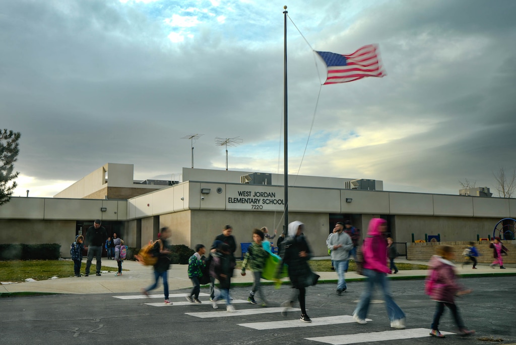 (Francisco Kjolseth | The Salt Lake Tribune) West Jordan Elementary lets out on Thursday, Dec. 1, 2022. The elementary is slated to close at the end of the school year.