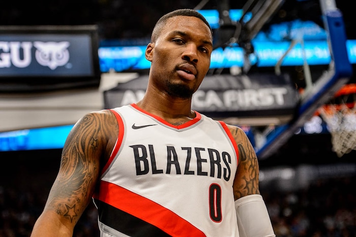 (Trent Nelson | The Salt Lake Tribune)  Portland Trail Blazers guard Damian Lillard (0) as the Utah Jazz host the Portland Trail Blazers, NBA basketball in Salt Lake City, Wednesday November 1, 2017.