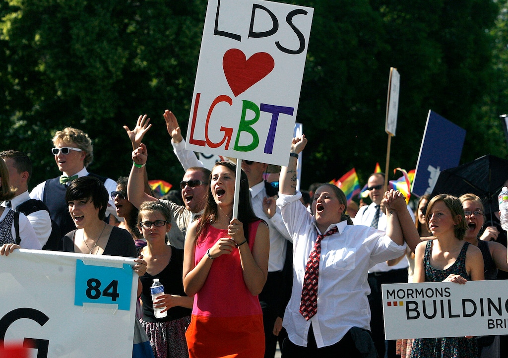 (Scott Sommerdorf  |  The Salt Lake Tribune)             
Members of Mormons Building Bridges show their support for LGBTQ individuals in a 2012 pride parade. A two-day Gather Conference is planned for LGBTQ individuals and allies.