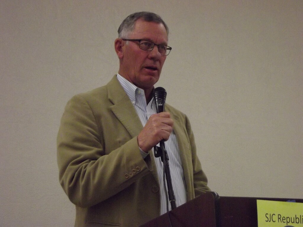 (Courtney Tanner | Tribune file photo) San Juan County Commissioner Bruce Adams speaks to Republican delegates at a convention in Monticello on Thursday, April 5, 2018.