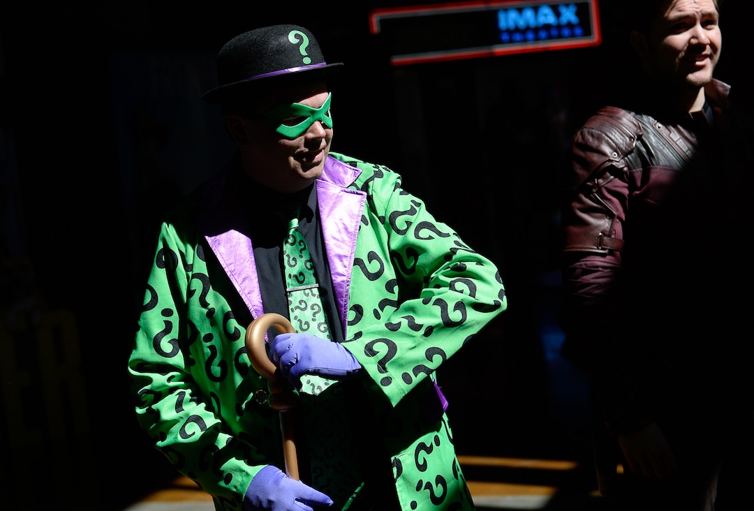 (Francisco Kjolseth  |  The Salt Lake Tribune)  Allan Newman as the Ridler joins FanX's twice-annual "press conference," which draws cosplayers to Megaplex Jordan Commons in Sandy on Wed. June 12, 2019, for the announcement of the event's celebrity visitors.