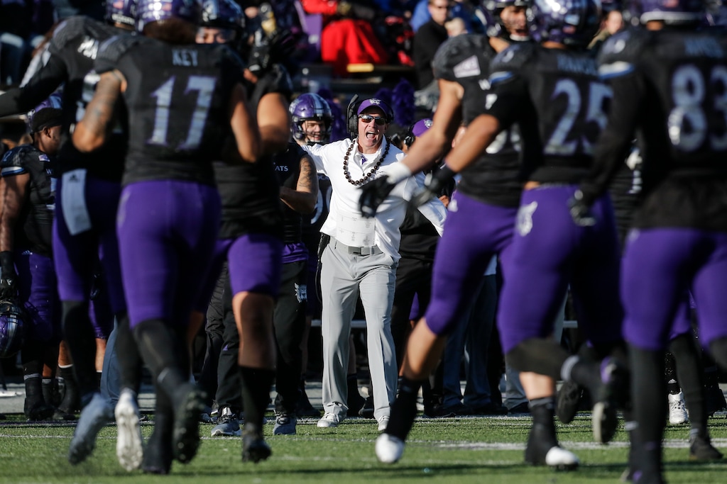 (Matt Herp | Standard-Examiner via AP) Weber State head coach Jay Hill reacts after a play during the the first half of an NCAA college football game against Idaho State on Saturday, Nov. 18, 2017 in Ogden, Utah.