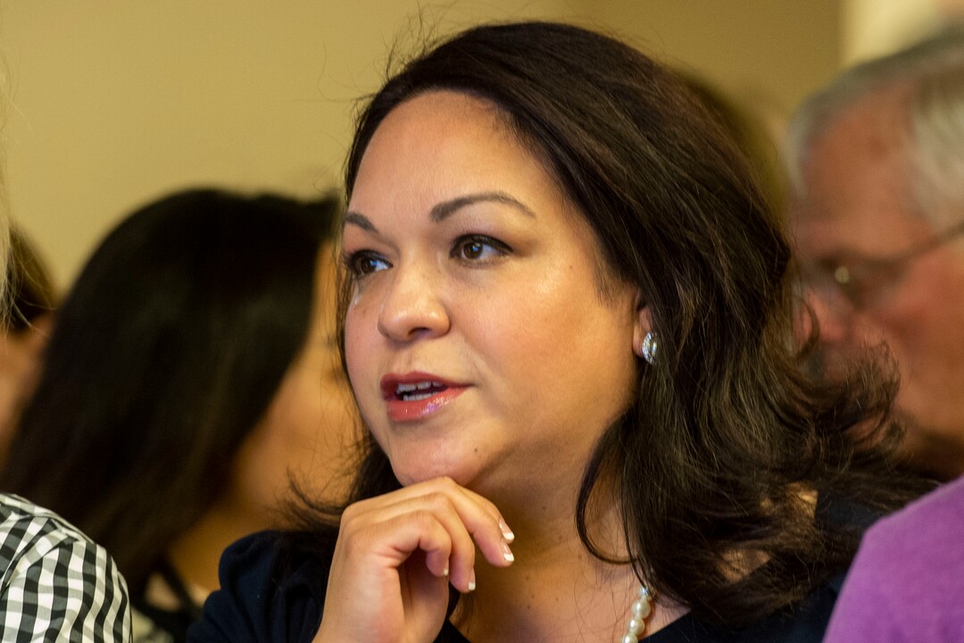 (Rick Egan  |  The Salt Lake Tribune)     Luz Escamilla watches the early numbers come in at her campaign watch party at the Utah State Fairgrounds, Tuesday, Aug. 13, 2019.