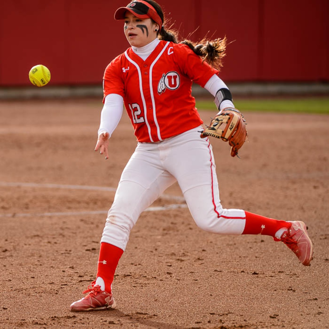 (Trent Nelson | The Salt Lake Tribune)  Utah Utes host the BYU Cougars, NCAA softball in Salt Lake City, Wednesday April 18, 2018. Utah infielder Breonna Castaneda (12).