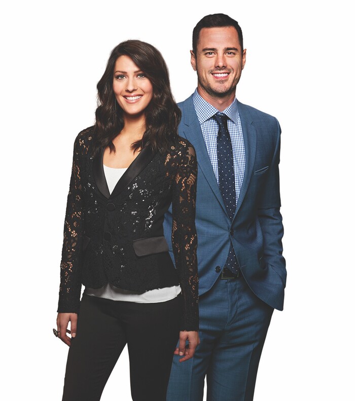 (Photo courtesy of Warner Bros.) Becca Kufrin and Ben Higgins are the hosts of "The Bachelor Live On Stage."