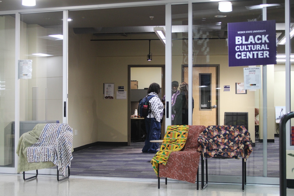 (Anna Kuglar  |  The Signpost) Weber State University students talking with each other inside the former site of the Black Cultural Center, one of several identity-based campus organizations that closed in 2025.