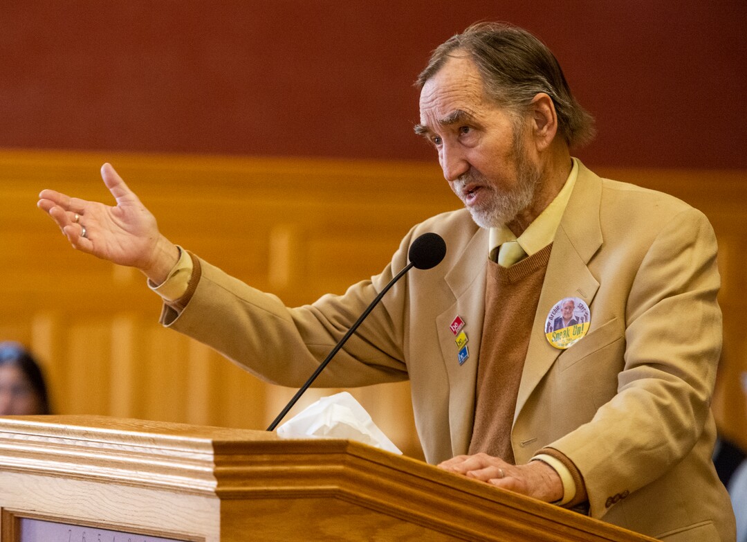 (Rick Egan  |  The Salt Lake Tribune)     Earl Robert Norman-Comstock speaks to the Salt Lake City Council, as he applies for the City Counsel position vacated by Mayor Erin Mendenhall. More than 20 people candidates were given 5 minutes each to speak at the meeting, Tuesday, Jan. 21, 2020.