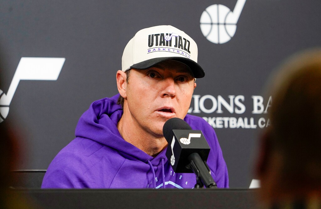 (Chris Samuels | The Salt Lake Tribune) Utah Jazz governor Ryan Smith speaks to reporters during Utah Jazz media day in Salt Lake City, Monday, Sept. 29, 2025.