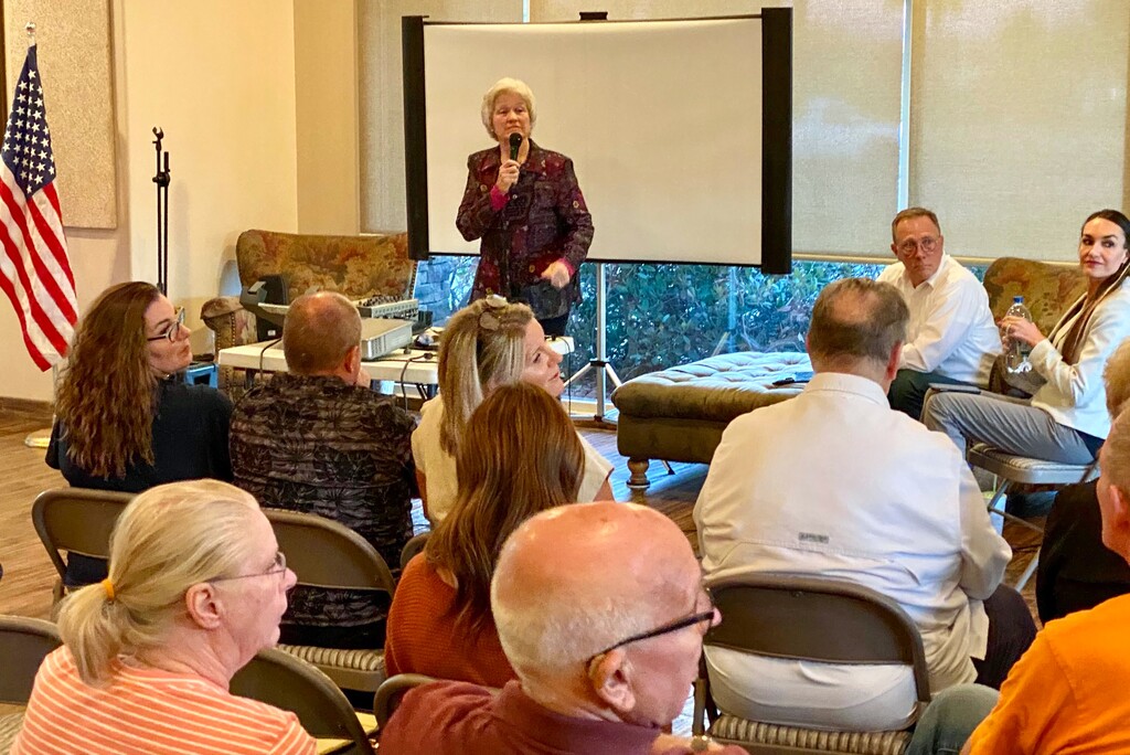 (Mark Eddington | The Salt Lake Tribune) Patricia Kent, a founder of the Liberty Action Coalition and a write-in candidate for the Washington County clerk/auditor’s race, speaks at an event in Leeds, Tuesday, Oct. 18, 2022.