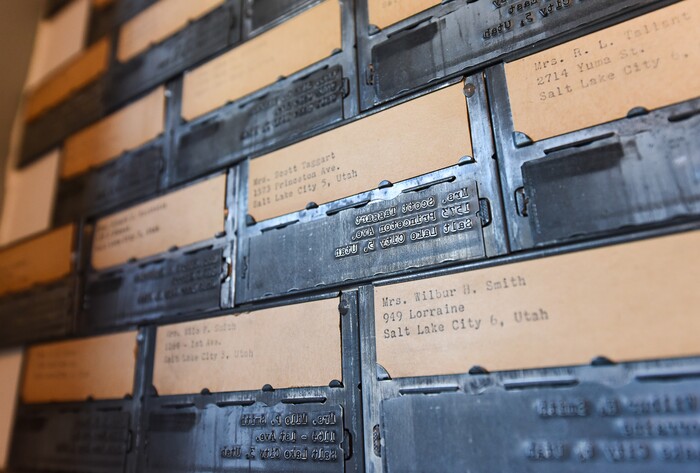 (Francisco Kjolseth  |  The Salt Lake Tribune)  Since 2016, this historic Ladies Literary Club House building at 850 E South Temple has been owned by a group of millennial visual artists and entrepreneurs, known as Photo Collective Studios, who discovered original nameplates and addresses of the former members now on display in the basement. They've renovated the building and are now seeking a grant to make it ADA accessible for the first time in its 106-year history.