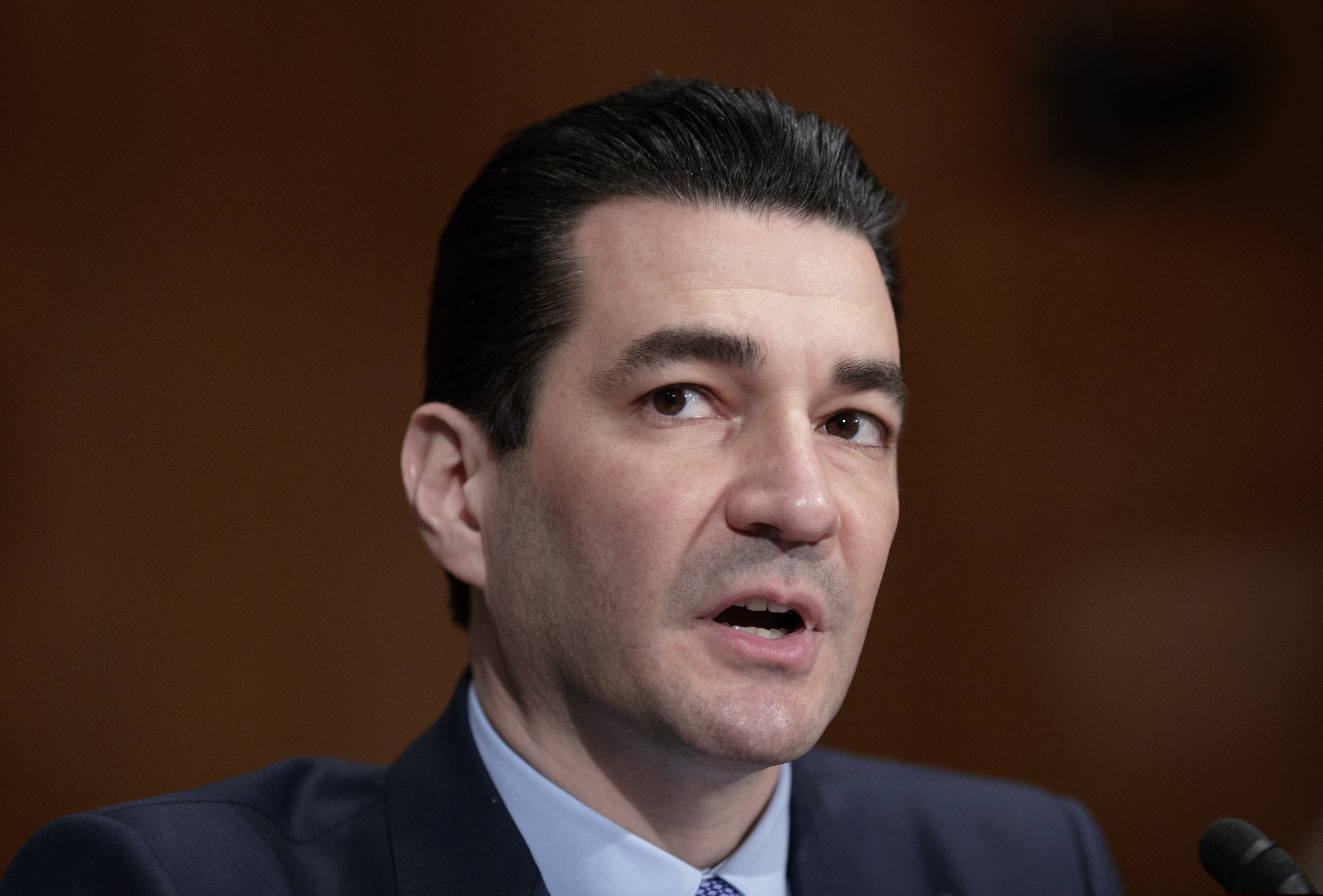 (AP Photo/J. Scott Applewhite, File) In this Wednesday, April 5, 2017, file photo, Dr. Scott Gottlieb speaks during his confirmation hearing before a Senate committee, in Washington, as President Donald Trump's nominee to head the Food and Drug Administration. Gottlieb is stepping down after nearly two years leading the agency’s response to a host of public health challenges, including the opioid epidemic, rising drug prices and underage vaping.