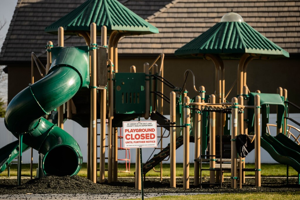 (Trent Nelson  |  The Salt Lake Tribune) A closed playground in Riverton on Thursday, April 2, 2020.