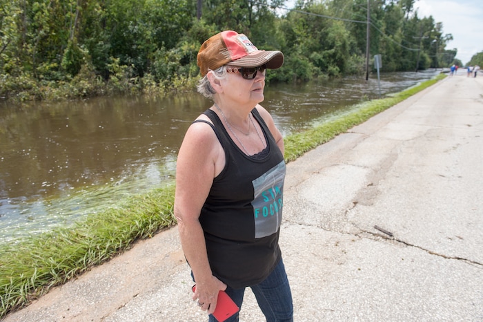 (Rachel Molenda  |  The Salt Lake Tribune)  Roce City Mayor Bonnie Stephenson returns from assessing damage to the town, which is only accessible by boat, on Tuesday, Sept. 5, 2017.