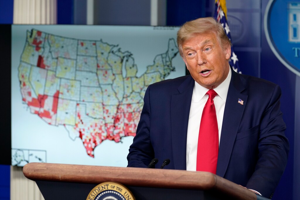 (Evan Vucci | The Associated Press) President Donald Trump speaks during a news conference at the White House, Thursday, July 23, 2020, in Washington.