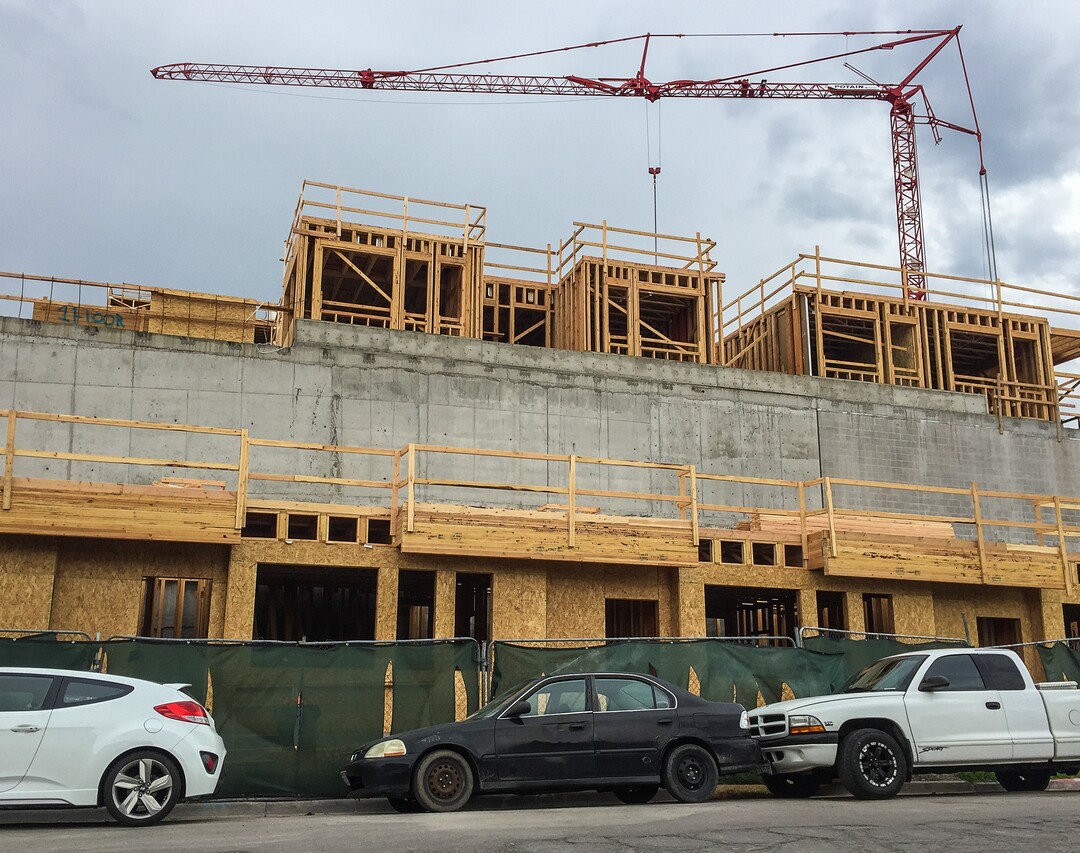 (Francisco Kjolseth  |  The Salt Lake Tribune)  Construction at the former Granite Furniture in Sugar House continues at a quick pace as the new Sugarmont Apartments takes shape on Tuesday, May 22, 2018. New Census data shows that Salt Lake City has surpassed 200,000 residents, and again is the state's fastest-growing city by numbers. It added 5,891 residents between July 1, 2016 and July 1, 2017.