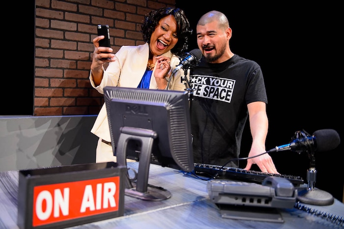 (Trent Nelson | The Salt Lake Tribune)  
Yolanda Stange and Carlos Nobleza Posas in Iris Salazar's "American Pride," one of four short plays by four Utah playwrights of color that make up Plan-B Theatre's "Of Color," during rehearsal in Salt Lake City on Tuesday March 19, 2019.