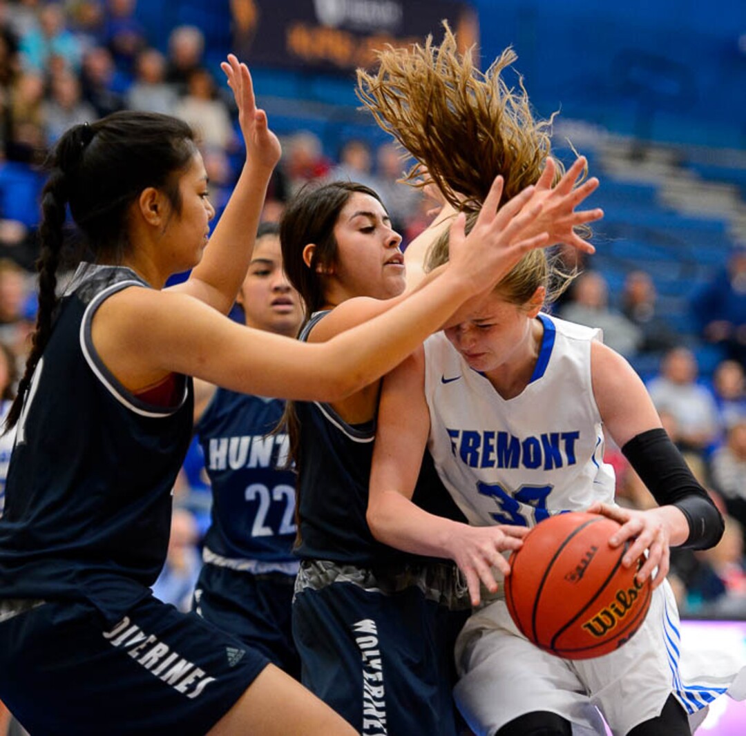 (Trent Nelson | The Salt Lake Tribune)  Fremont's Haylee Doxey (32) as Hunter faces Fremont in the 6A High School Girls' Basketball Tournament at SLCC in Taylorsville, Tuesday Feb. 20, 2018.