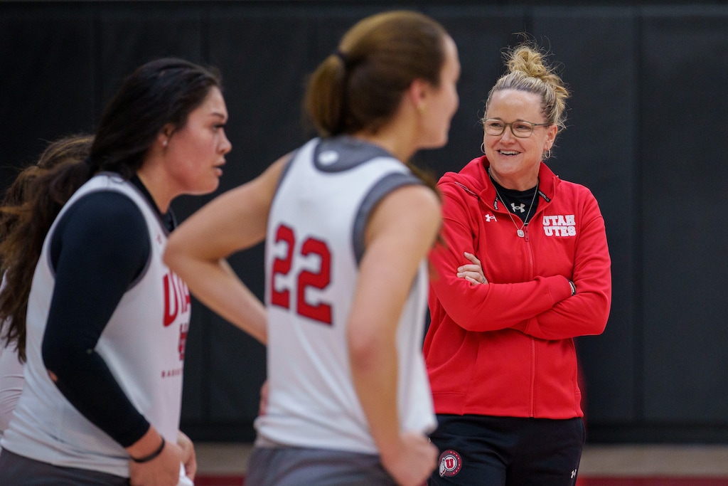 (Trent Nelson  |  The Salt Lake Tribune) Lynne Roberts, University of Utah women's basketball coach, runs practice in Salt Lake City on Wednesday, March 15, 2023.