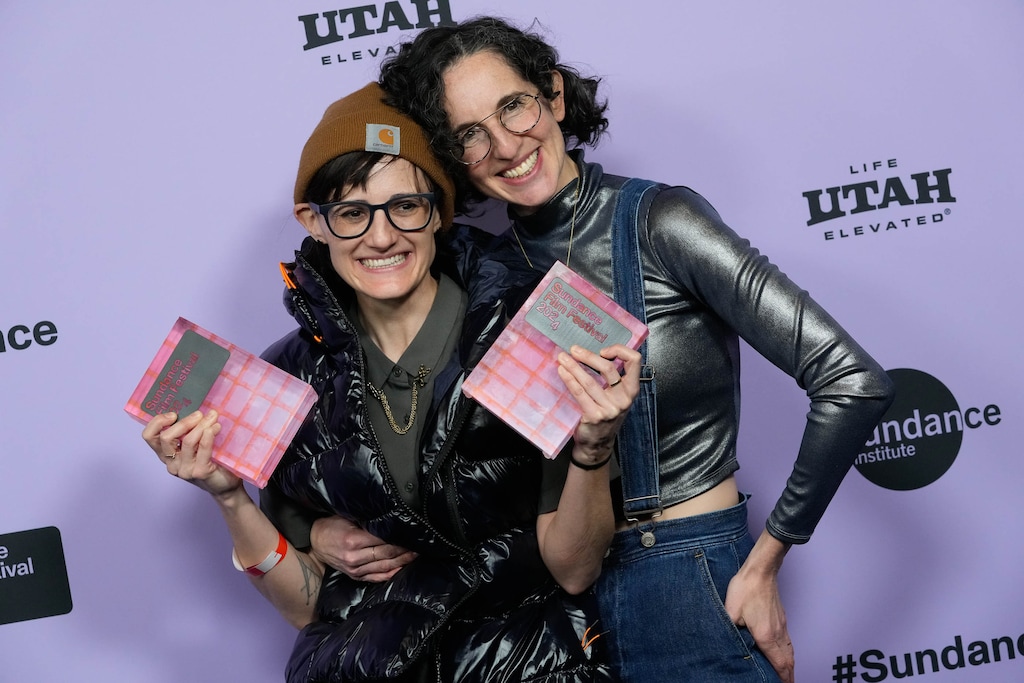 (Francisco Kjolseth | The Salt Lake Tribune) Alessandra Lacorazza, left, is embraced by her wife Erica Braudy after winning the directing award for U.S. Dramatic “In the Summers” the Sundance Film Festival Awards Ceremony in Park City, on Friday, Jan. 26, 2024.
