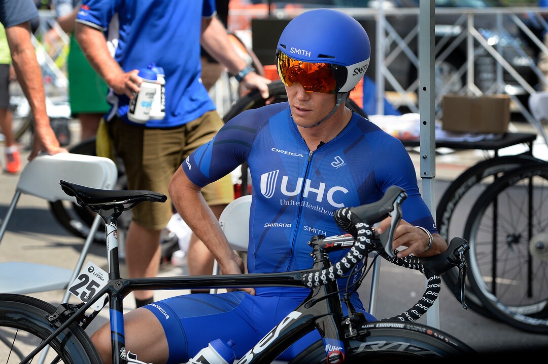 (Scott Sommerdorf   |  The Salt Lake Tribune)   Travis McCabe waits four his turn to start his time trial for Stage 3 of the Tour of Utah in Big Cottonwood Canyon, Wednesday, August 2, 2017.  
