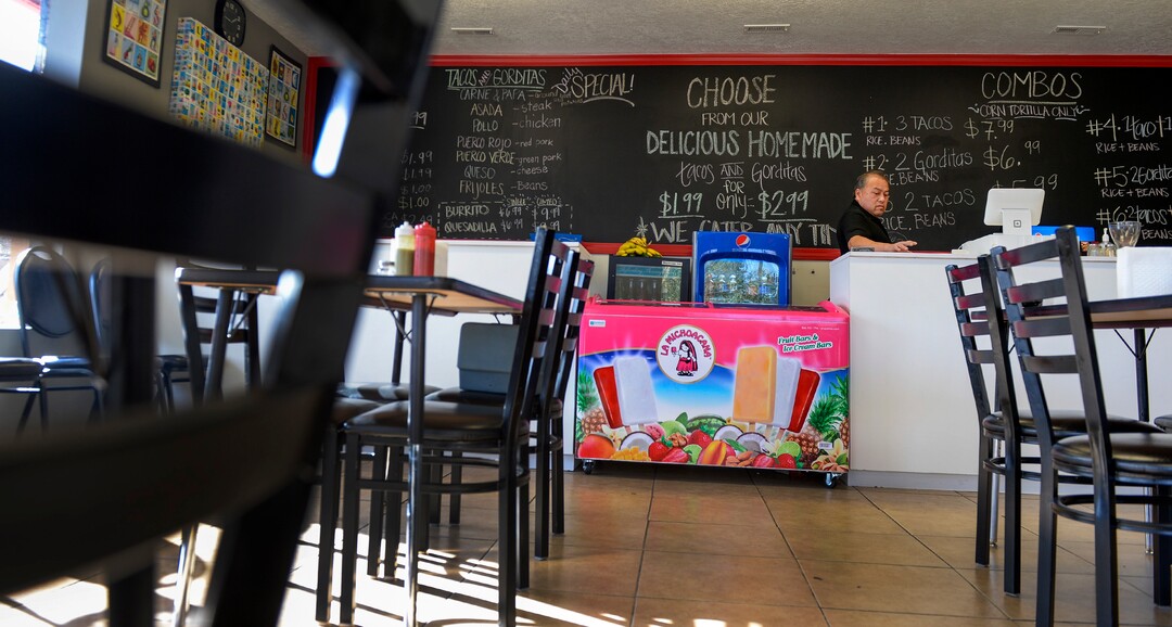 Leah Hogsten  |  The Salt Lake Tribune  Taqueria Los Lee co-owner Oscar Lee works the front counter during a break from cooking. Taqueria Los Lee serves gorditas, combinations plates, tacos, burritos, quesadillas, elote, specialty drinks and made-from-scratch hot sauce.