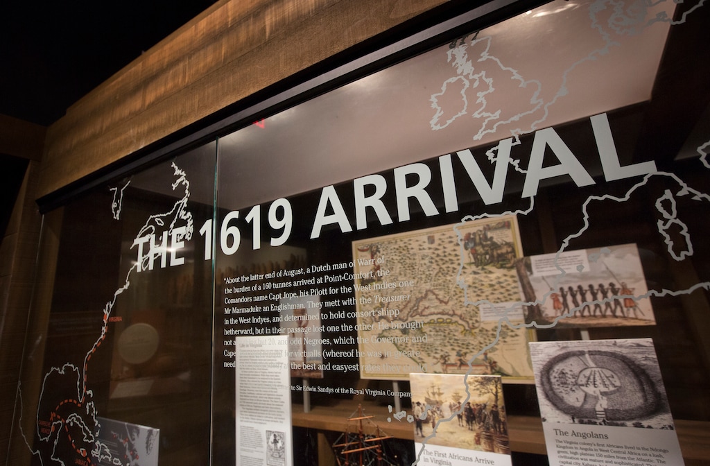 (L. Todd Spencer | The Virginian-Pilot via AP) The Hampton History Museum has created an exhibit, The 1619 Arrival, that tells the stories of the first Africans who landed at Point Comfort in 1619.
