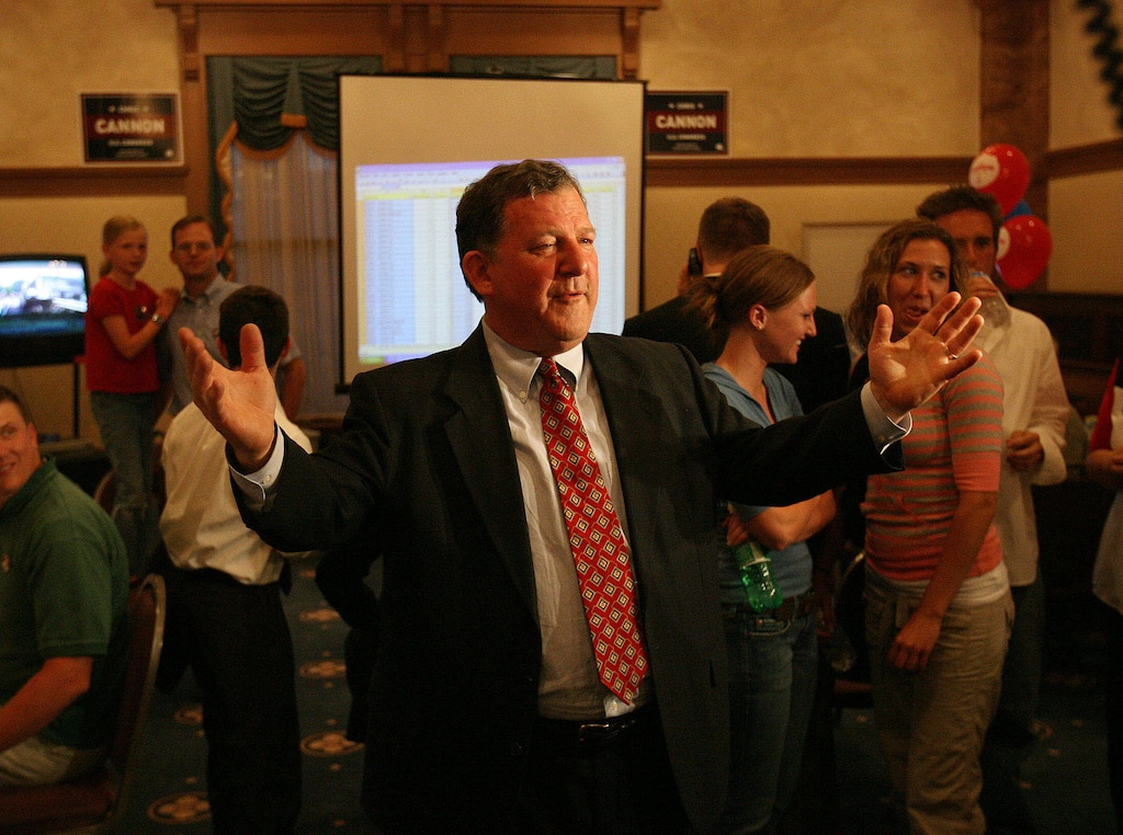 (Steve Griffin | The Salt Lake Tribune) Rep. Chris Cannon greets supporters in Provo in 2006 during the primary election for the 3rd Congressional District. The former Utah congressman has died.  He was 73.