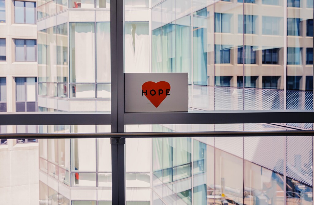 (Calla Kessler | The New York Times)
A sign of encouragement hangs at Massachusetts General Hospital in Boston, June 1, 2020. The next few months will be hell in terms of politics, epidemiology and economics. But at some point in 2021 things will start getting better — likely, faster and for much longer than many people expect, Paul Krugman writes.