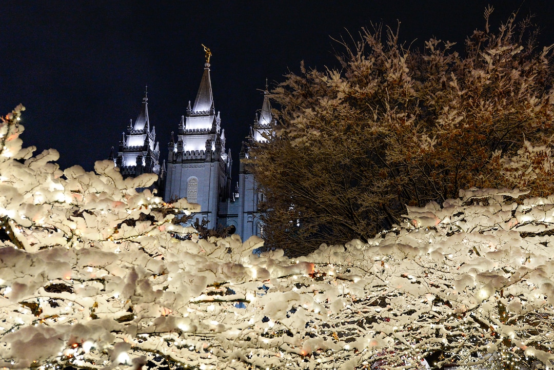 (Francisco Kjolseth  |  The Salt Lake Tribune)  Visitors take in the sights as Temple Square in Salt Lake City comes to life Friday, November 29, 2019, as hundreds of thousands of colorful LED bulbs light up, a yearly tradition that started in 1965. The lights will run through the end of the year.
