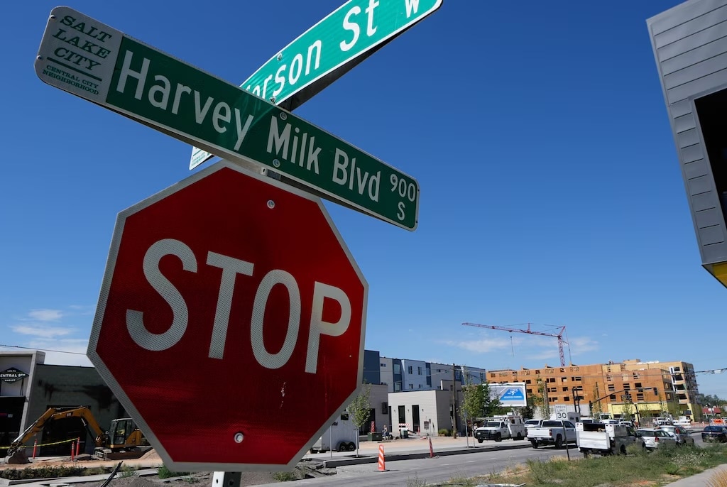 (Francisco Kjolseth | The Salt Lake Tribune) A street sign for Harvey Milk Blvd. in Salt Lake City is shown on July 22, 2022.