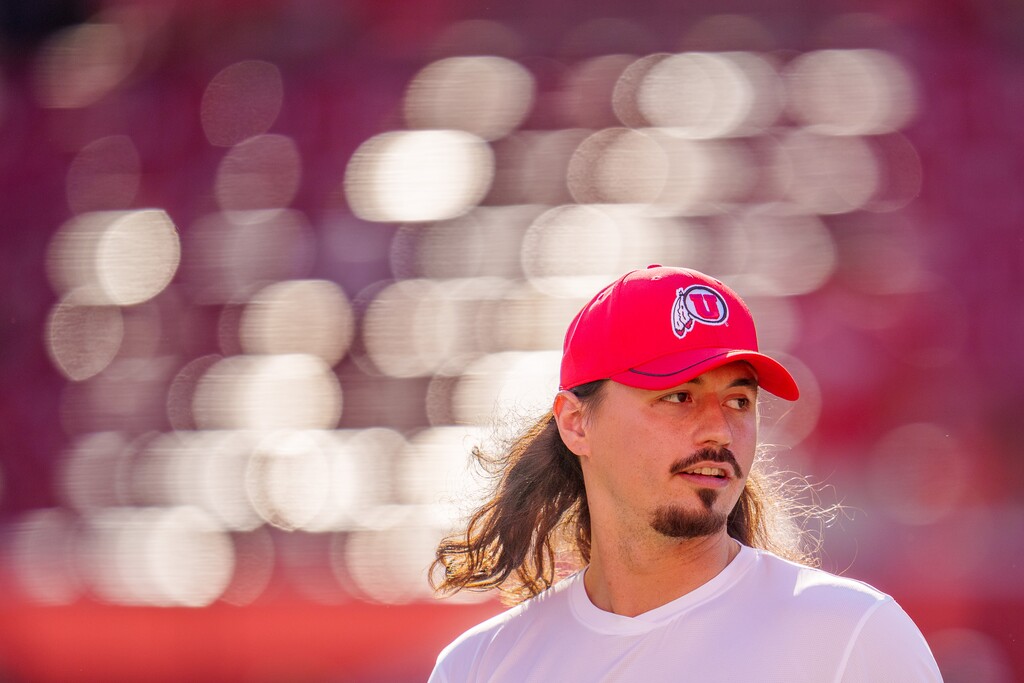(Trent Nelson  |  The Salt Lake Tribune) Utah Utes quarterback Cameron Rising (7) as the Utah Utes host the Florida Gators, NCAA football in Salt Lake City on Thursday, Aug. 31, 2023.