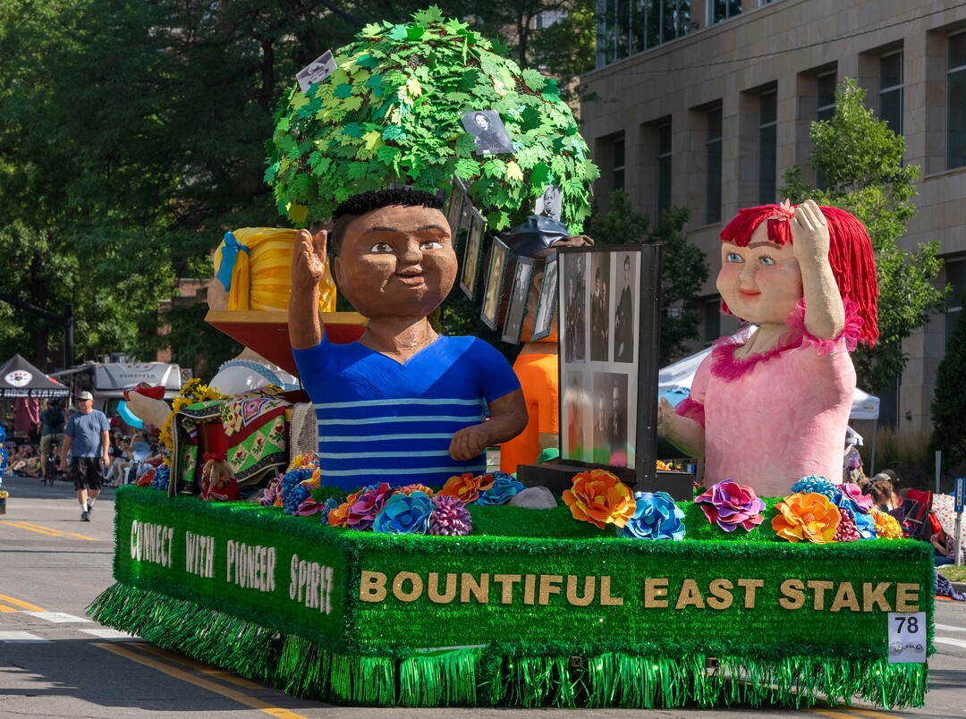 (Rick Egan | The Salt Lake Tribune) The Bountiful East Stake float titled "Connect With Pioneer Spirit" won the Brigham Young Award, in the Days of '47 Parade, in Salt Lake City, on Friday, July 23, 2021.