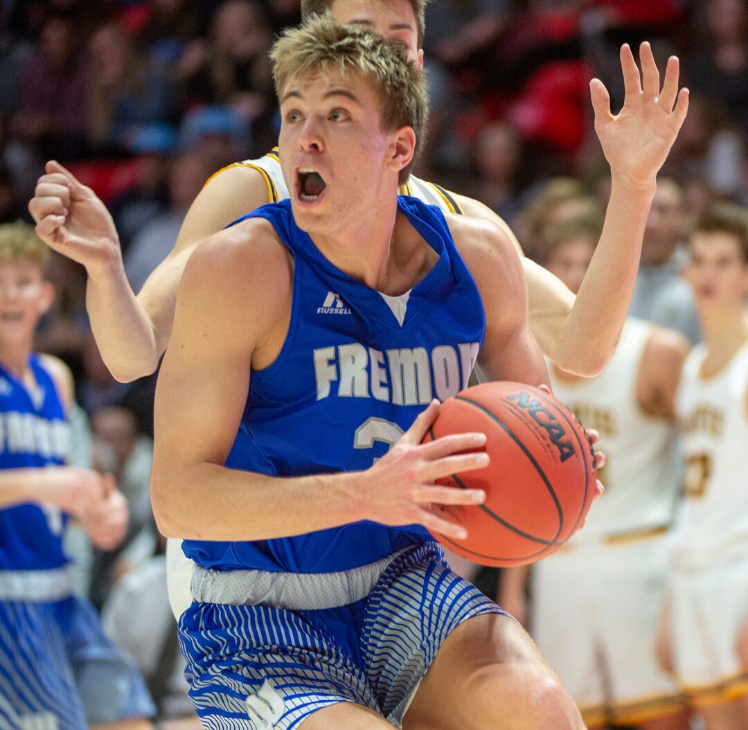 (Rick Egan  |  The Salt Lake Tribune)    Fremont Silverwolves Dallin Hall (30), looks for a shot in the 6A basketball championship between the Fremont SIlverwolves and the Davis Darts, at the Jon M. Huntsman Center, Saturday Feb. 29, 2020
