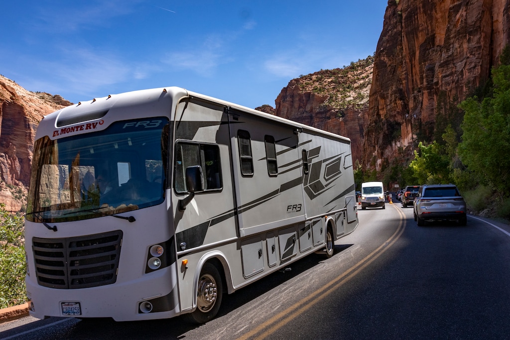 (Rick Egan | The Salt Lake Tribune) Motorists wait for their turn to drive through the Zion-Mount Carmel Tunnel at Zion National Park, on Tuesday, August 12, 2025.
