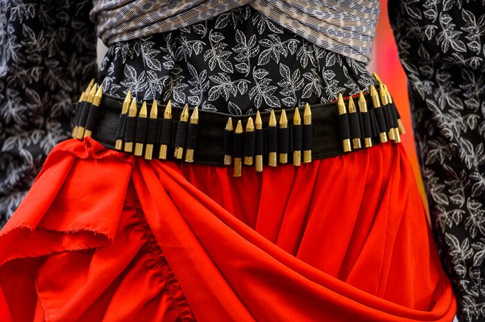 (Trent Nelson | The Salt Lake Tribune)  Claudia Montserrate Brunet's dress, Dreamer's Revolution, which is part of "Dressed to Protest," a new exhibit presented by students in Salt Lake Community College's Fashion Institute, in Taylorsville, Thursday January 18, 2018. The exhibit shows how clothing can (and has) been used as a way for social and political protest. Most of the pieces are student designs, but a few come from the Fashion Institute's historic clothing collection.