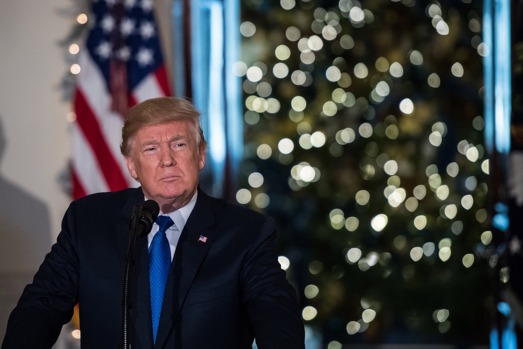 President Trump gives remarks on tax reform at the Grand Foyer of the White House Wednesday. (Salwan Georges/The Washington Post)
