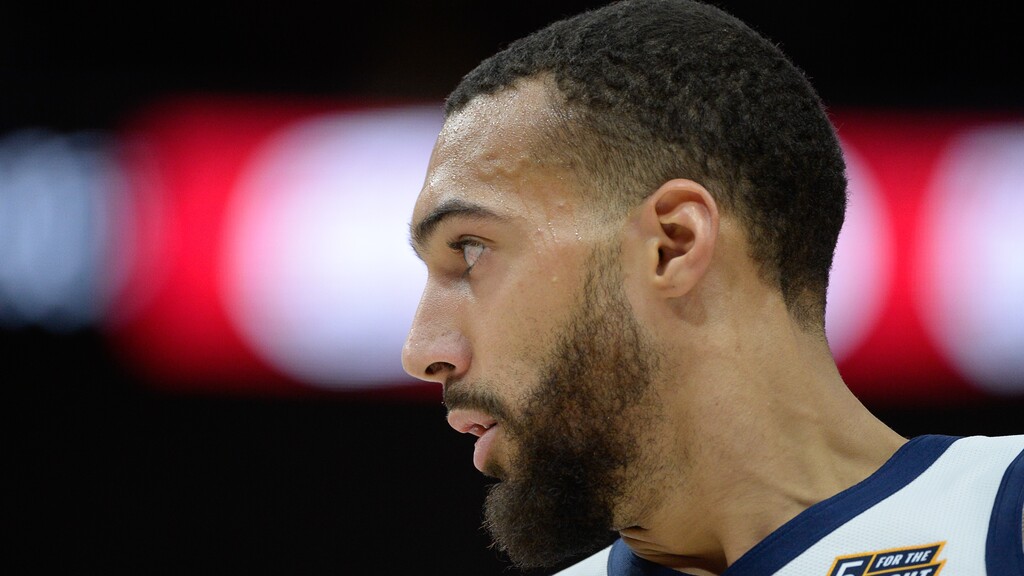 (Francisco Kjolseth  |  The Salt Lake Tribune)  Utah Jazz center Rudy Gobert (27) as the Utah Jazz host the Oklahoma City Thunder in their NBA basketball game at Vivint Smart Home Arena in Salt Lake City on Mon. Dec. 9, 2019.